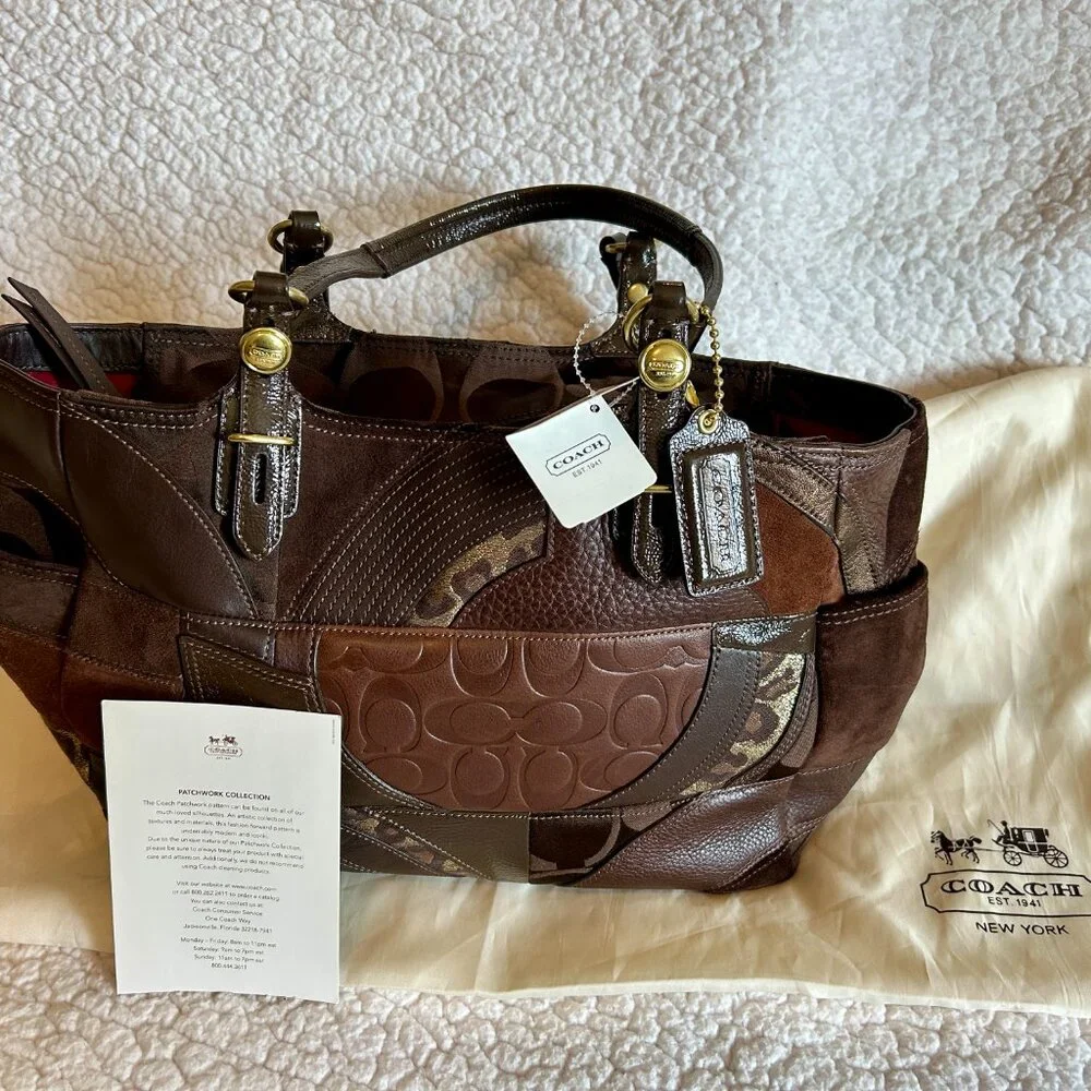 COACH PURSE NWT Patchwork Collection Brown/Gold/Leather/Suede - Picture 11 of 16